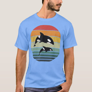 Camiseta Orca Family Vintage Retro Art, Família de Baleias 