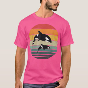 Camiseta Orca Family Vintage Retro Art, Família de Baleias 