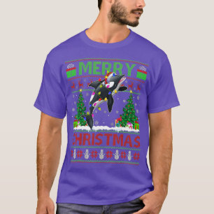 Camiseta Orca Fish Lover Xmas Lighting Papais noeis Ugly Or