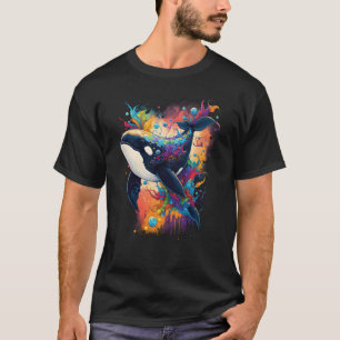 Camiseta Orca mística colorida que observa o pote de golfin