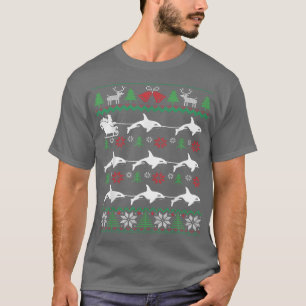 Camiseta Orca Puxando Papais noeis Sleigh Funny Whale Frio
