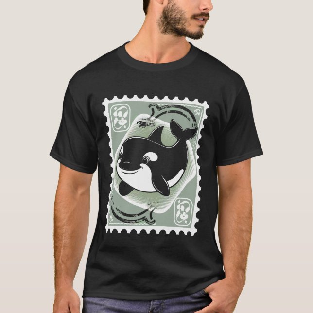 Camiseta Orca Selo Postal Animal Antigo (Frente)