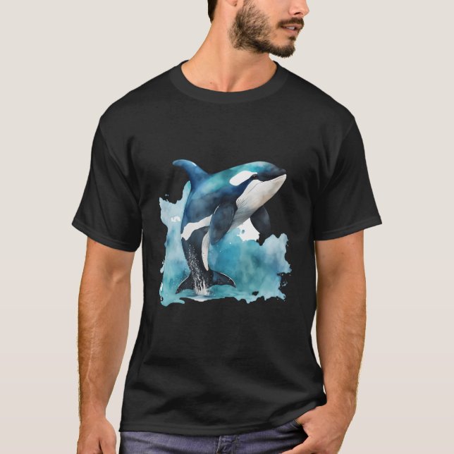 Camiseta Orca Whale Watercolor Ocean Water Splash (Frente)