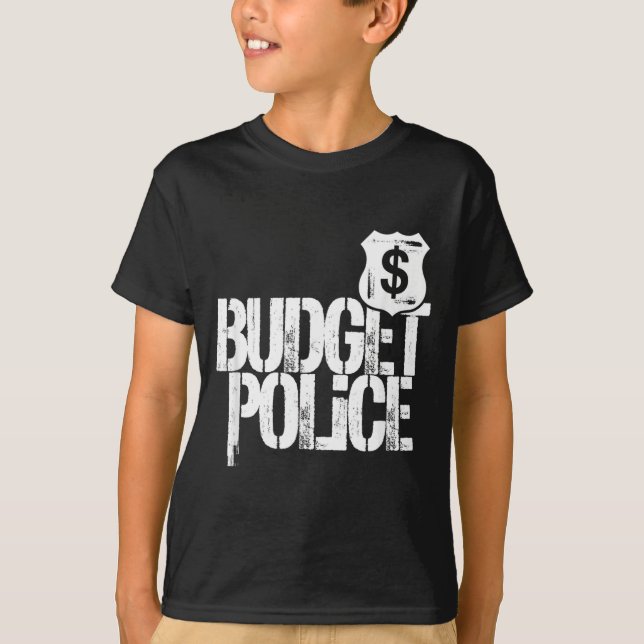 Camiseta Orçamento do Marido Polícia Gastos de Compras da E (Frente)