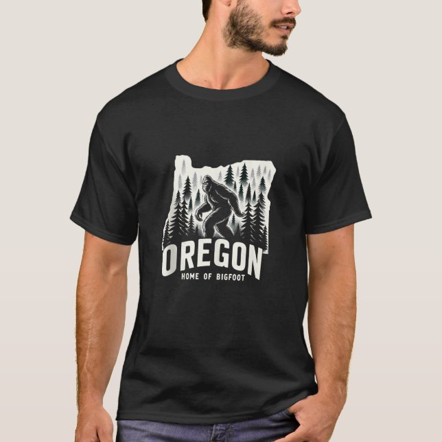 Camiseta Oregon Casa De Pé Grande Caça Sasquatch (Frente)