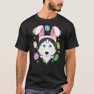 Camiseta Orelha de Coelho de Ovo de Páscoa Husky Siberiano
