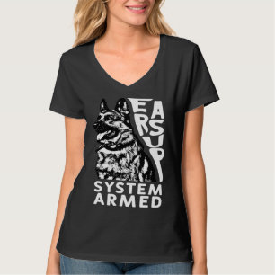 Camiseta Orelhas Acima Sistema Armado Cão Animal Pastor Al