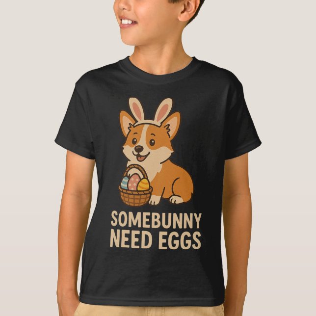 Camiseta Orelhas de Coelho Corgi Algum Coelho Precisa de Ov (Frente)
