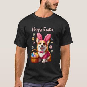 Camiseta Orelhas de Coelho Corgi Feliz Páscoa Amante de Cãe