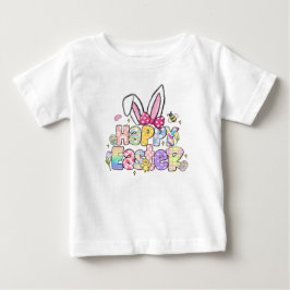 Camiseta Orelhas de Coelho da Páscoa Feliz com Laço Coquete