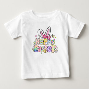 Camiseta Orelhas de Coelho da Páscoa Feliz com Laço Coquete