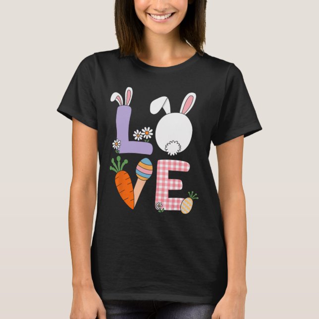 Camiseta Orelhas de Coelho de Amor de Páscoa Primavera (Frente)