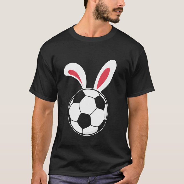 Camiseta Orelhas de Coelho de Futebol da Páscoa Feliz Dia d (Frente)