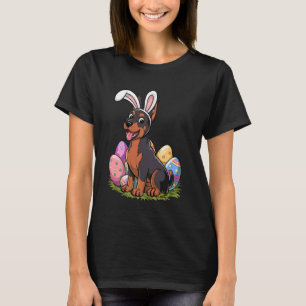 Camiseta Orelhas de Coelho de Páscoa Caça ao Ovo Doberman A