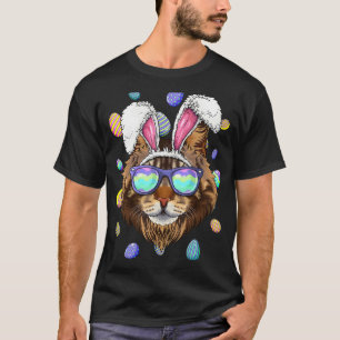 Camiseta Orelhas de Coelho de Páscoa do Maine Coon Gato Caç