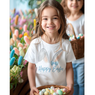 Camiseta Orelhas de Coelho de Páscoa em Aquarela com Laço A