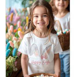 Camiseta Orelhas de Coelho de Páscoa em Aquarela com Laço R