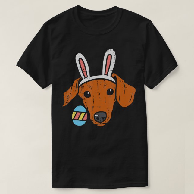 Camiseta Orelhas de Coelho de Páscoa para Dachshund Cachorr (Frente do Design)