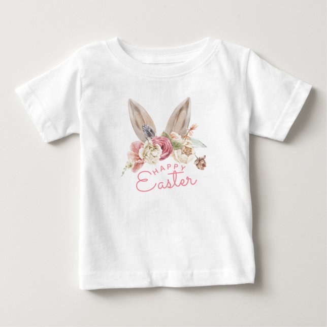 Camiseta Orelhas de Coelho Florais | Feliz Páscoa  (Frente)