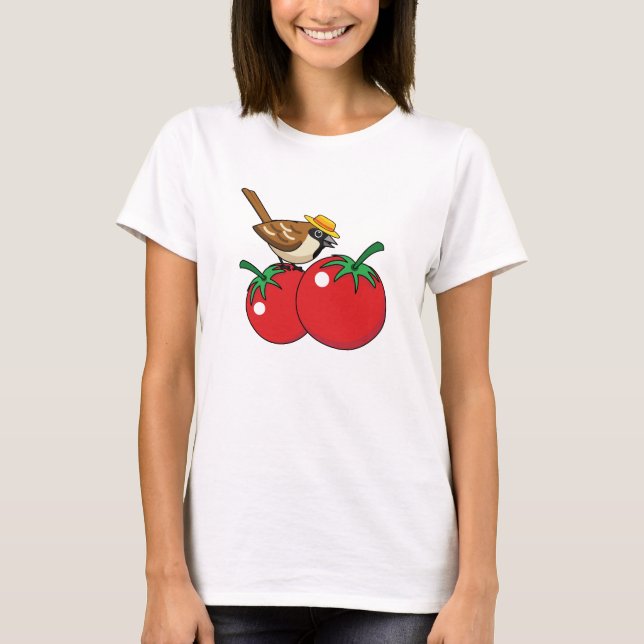 Camiseta Organic Lover Sparrow Eating Red Tomato (Frente)