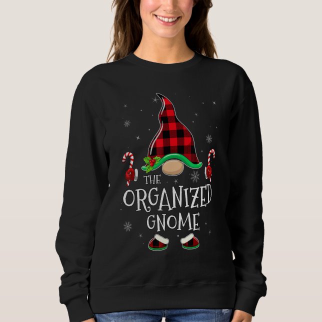 Camiseta Organized Gnome Buffalo Plaid Matching Family Chri (Frente)
