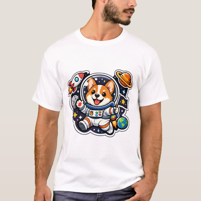 Camiseta orgi Astronaut  Cute Dog no Espaço Recorte (Frente)