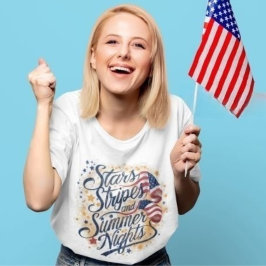 Camiseta Orgulho Americano: Estrelas, Stripes e Noites de V