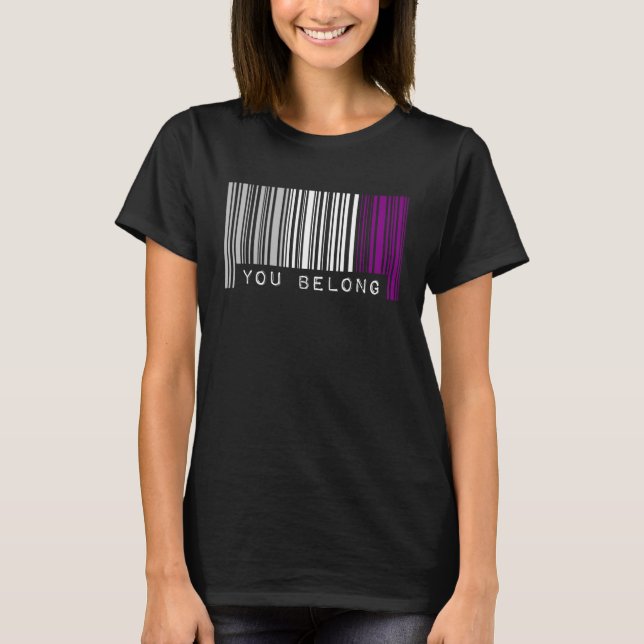Camiseta Orgulho Asexual de Código de Barras Você Pertence  (Frente)