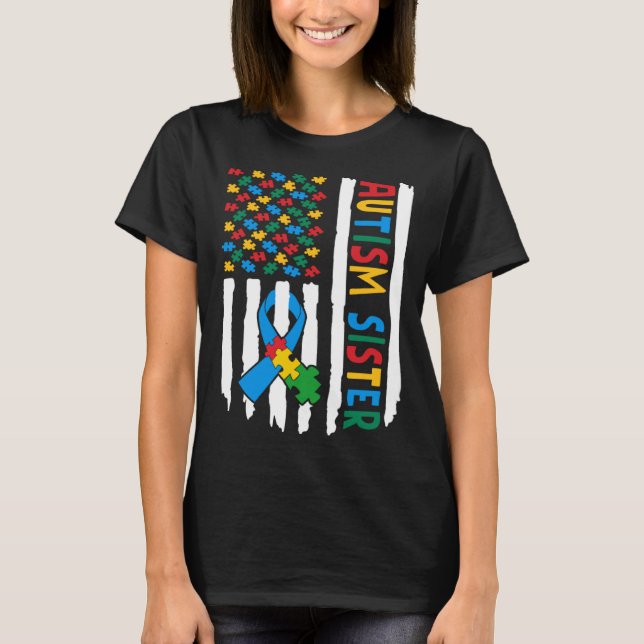 Camiseta Orgulho Autismo Irmã dos EUA Quebra-cabeça de band (Frente)