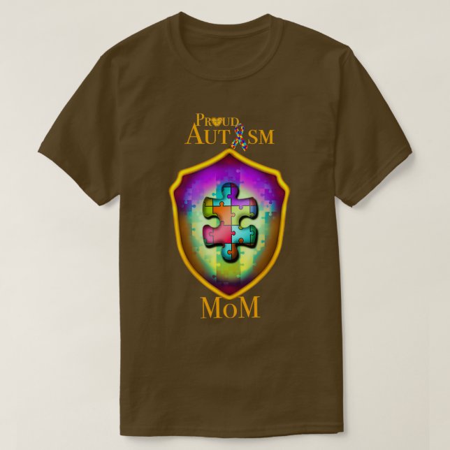Camiseta Orgulho Autismo Mãe autismo quebra-cabeça shield (Frente do Design)