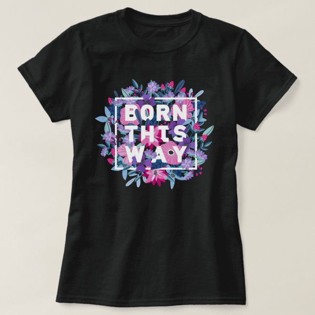 Camiseta Orgulho Bi Floral Azul Cor-de-Rosa (Frente do Design)