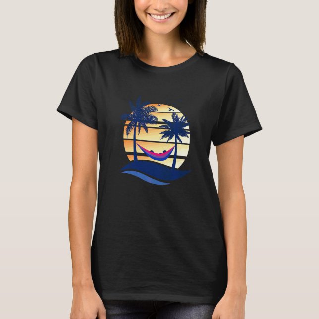 Camiseta Orgulho Bissexual Summer Sunset Beach Hammock (Frente)