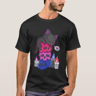 Camiseta Orgulho Biual Kawaii Gatos Pilha Caveira Gato Lgbt