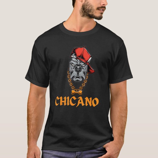 Camiseta Orgulho Chicano Pitbull Bully Lowrider Mexicano La (Frente)