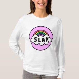 Camiseta Orgulho - cor do arco-íris com nuvens.