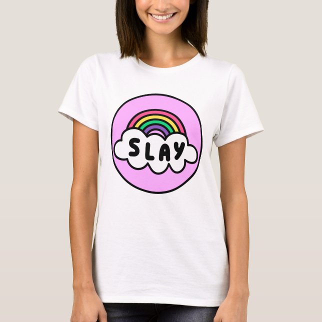 Camiseta Orgulho - cor do arco-íris com nuvens. (Frente)