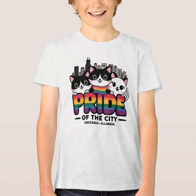 Camiseta Orgulho da Cidade de Chicago Illinois EUA Rainbow  (Frente)