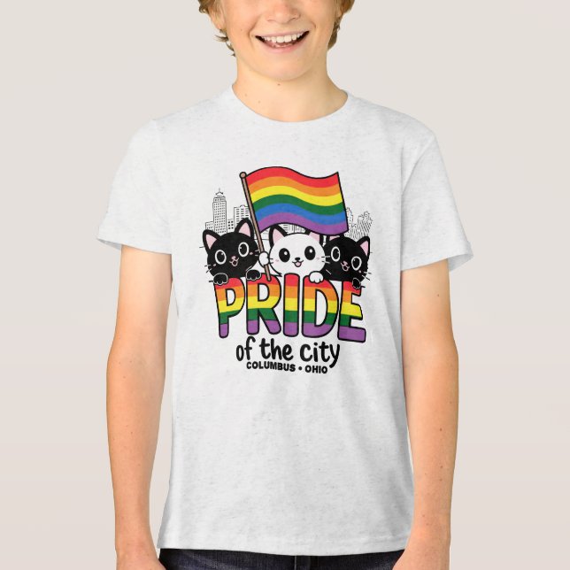 Camiseta Orgulho da Cidade de Columbus Ohio EUA Rainbow Fla (Frente)