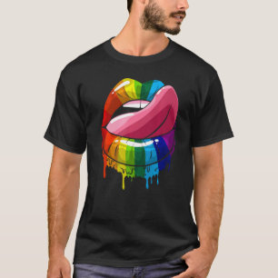 Camiseta Orgulho da Comunidade LGBT Lábios Língua Arco-íris
