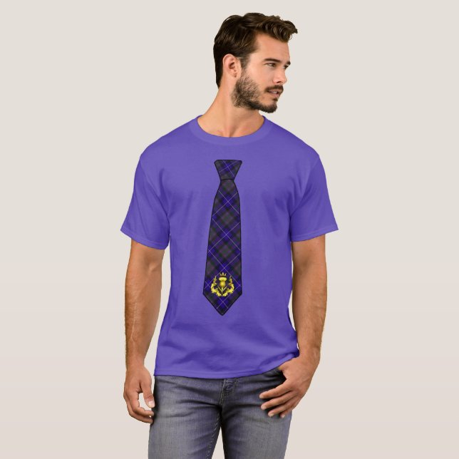 Camiseta Orgulho da Escócia Tartan Necktie & Ouro Thistle (Frente Completa)