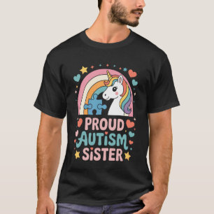 Camiseta Orgulho da Irmã do Autismo Unicórnio Arco-íris Con