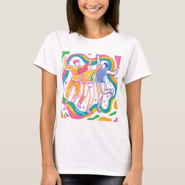 Camiseta Orgulho Dançante Arte Arco Arco Arco Arco-Íris Col (Frente)