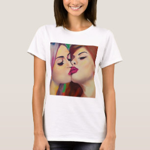 Camiseta Orgulho de Aquarela Duas Mulheres Compartilham Bei