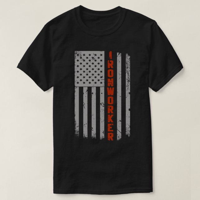 Camiseta Orgulho de Bandeira Americano Ironworker (Frente do Design)