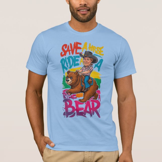 Camiseta Orgulho de gay guarde cavalo cavalgar um urso Humo (Frente)