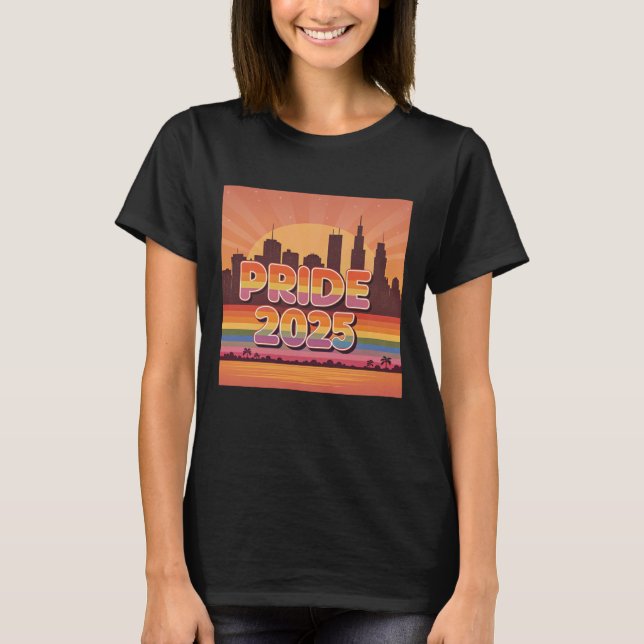 Camiseta Orgulho de paisagens sunset vibrante 2025 das mulh (Frente)