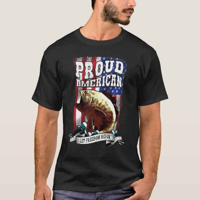 Camiseta Orgulho de pesca americana voa bandeira americana  (Frente)