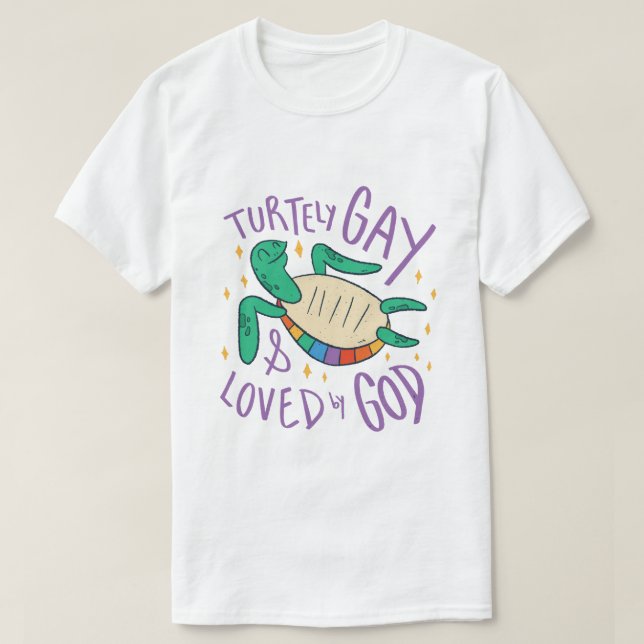Camiseta Orgulho de ser Turtley Gay amado por Deus Tartarug (Frente do Design)
