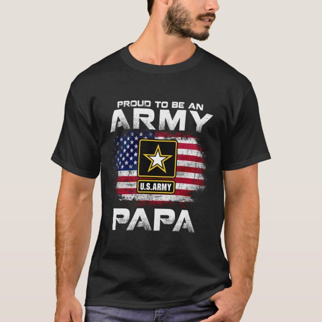 Camiseta Orgulho De Ser Um Papa Exército Com Bandeira Ameri (Frente)