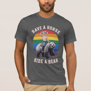Camiseta Orgulho de Urso Gay Salva Um Cavalo Monta Um Urso